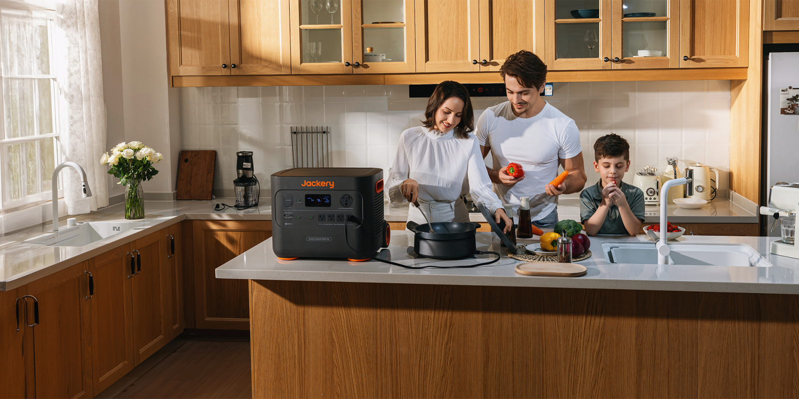 A family cooking in a kitchen