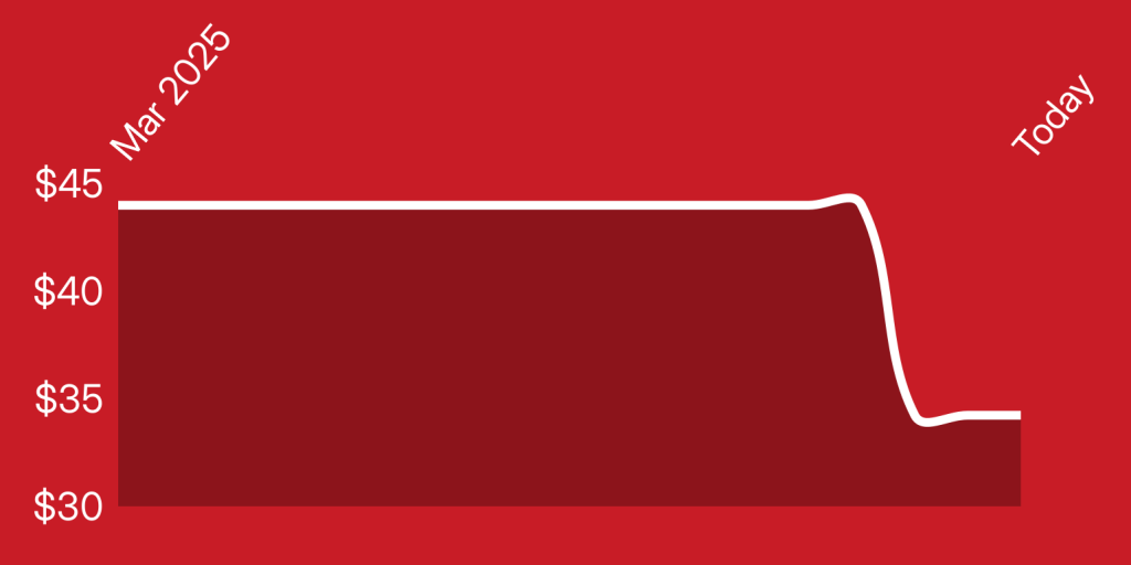 A red rectangular object with white lines