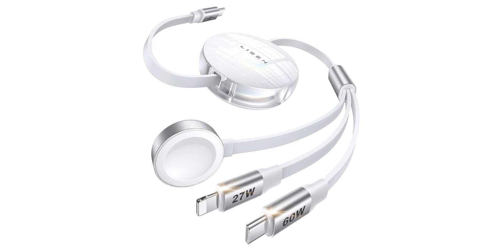A white headphones with a cable