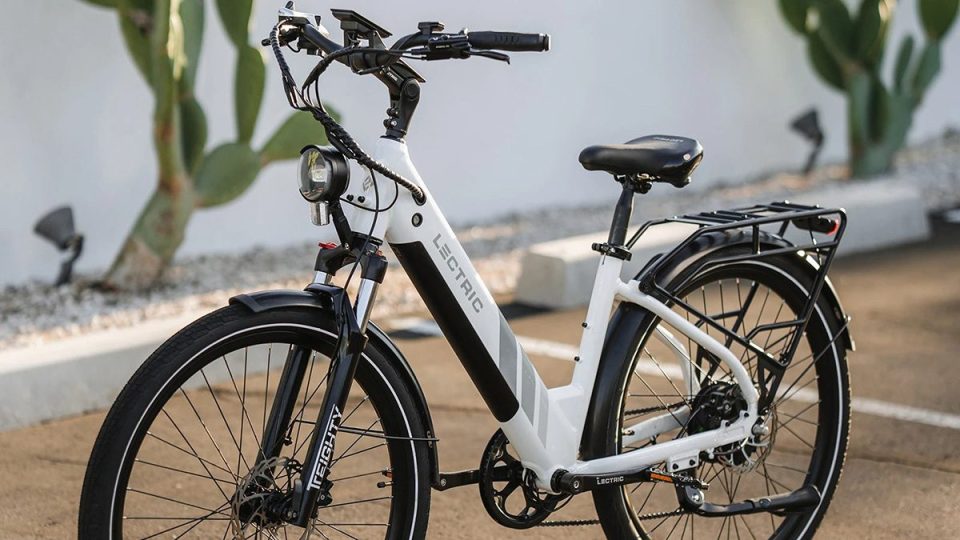 A white and black bicycle