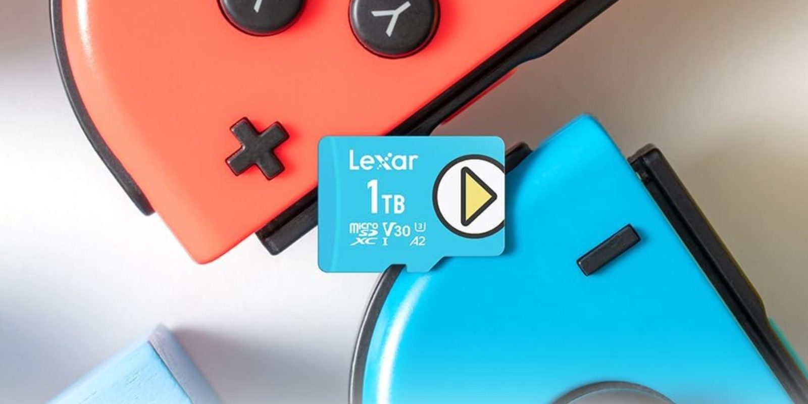 Image showing Lexar's Play Blue 1TB microSD card on joy-con controllers.