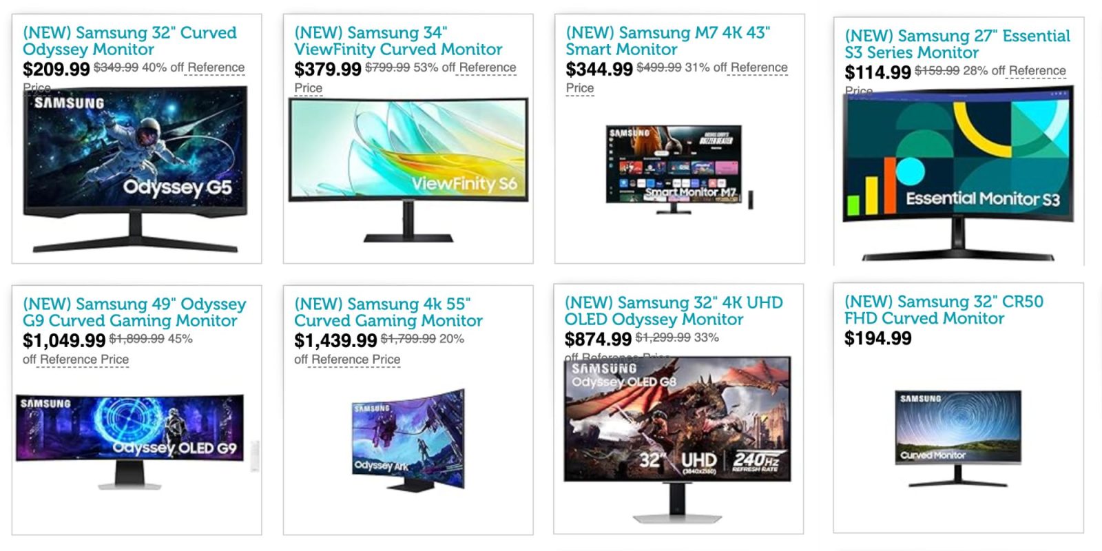 Image showing listings of Samsung monitors at Woot.
