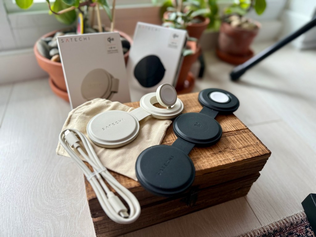 A box with a pair of black and white objects on it