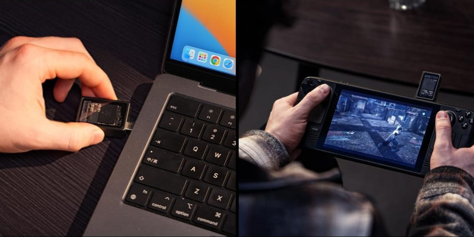 A person holding a device