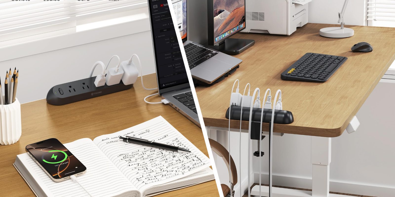 A computer desk with a laptop and a notebook