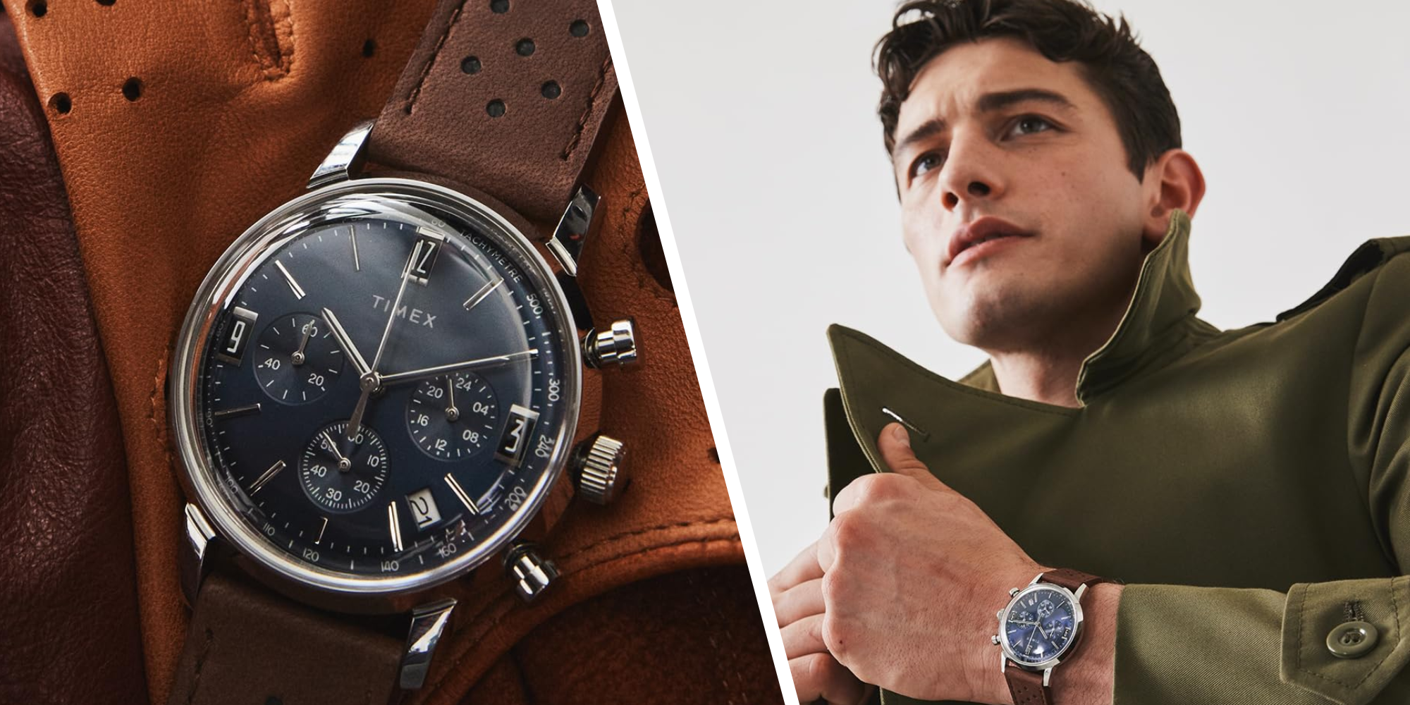 Timex's eye-catching Marlin watch with blue dial and leather strap