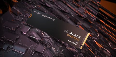 Image showing a render of SanDisk's WD_BLACK SN8100 Gen 5 SSD.
