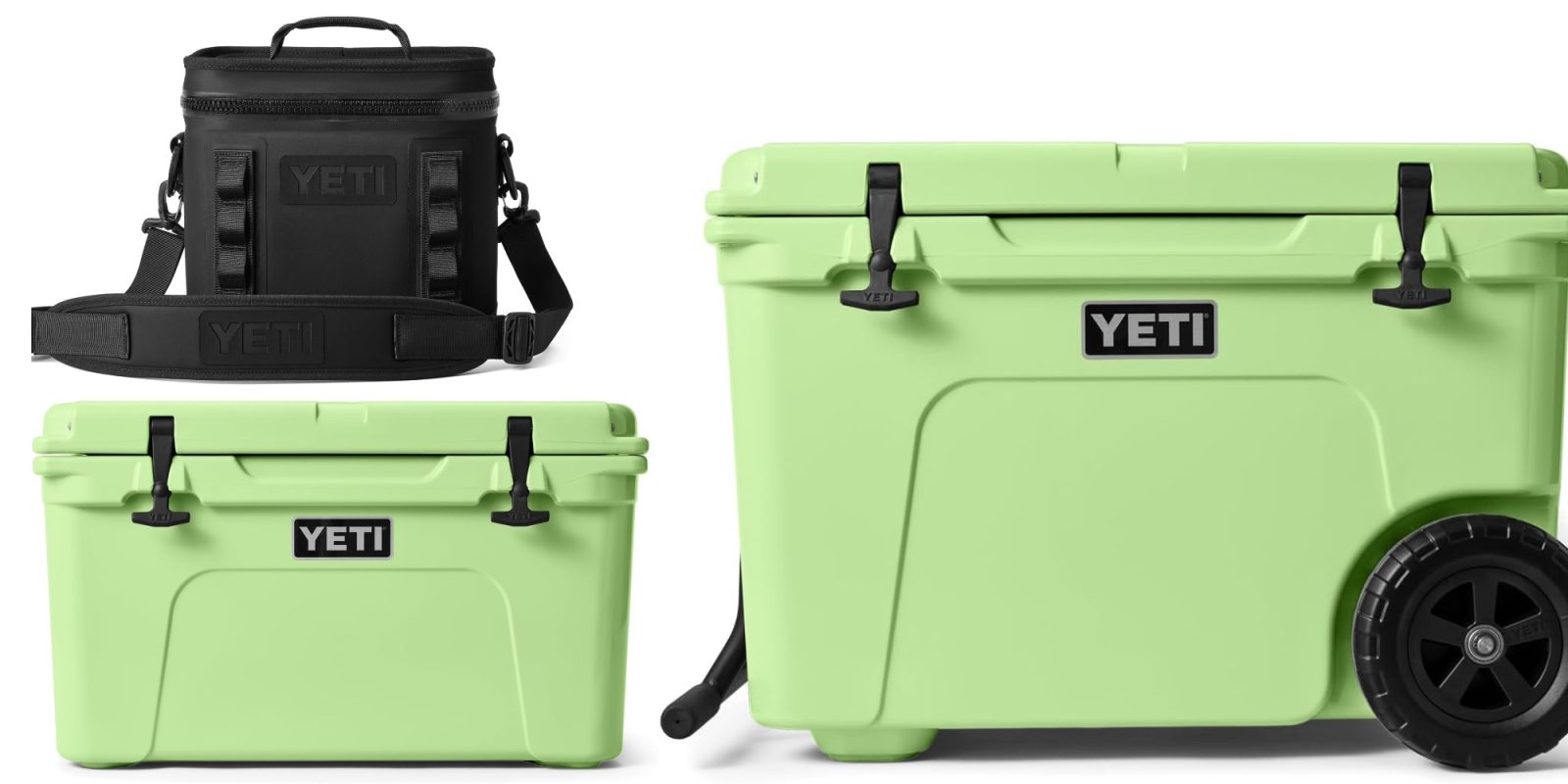 A green cooler with black straps