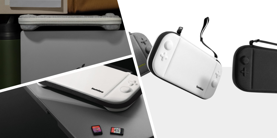 A white and black case with a strap