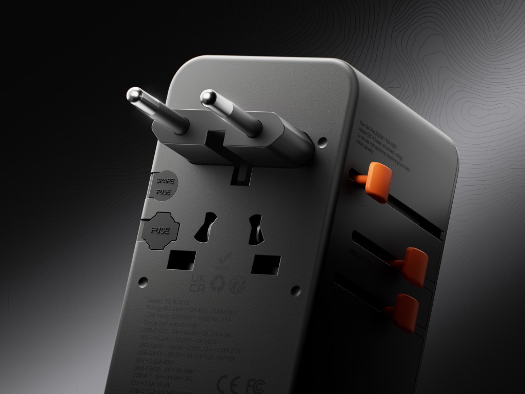 A black and orange electrical outlet
