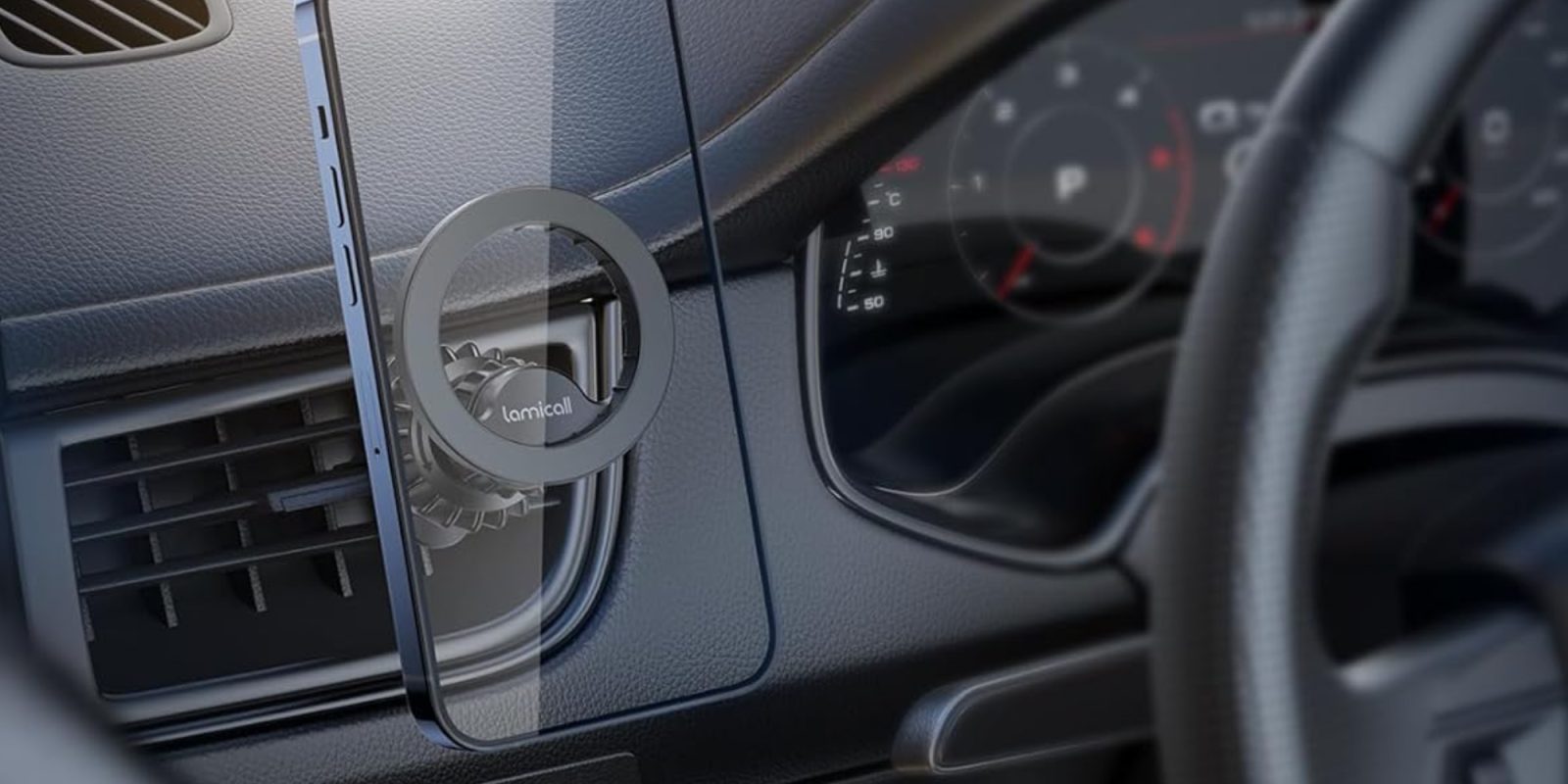 A close up of a device in a car