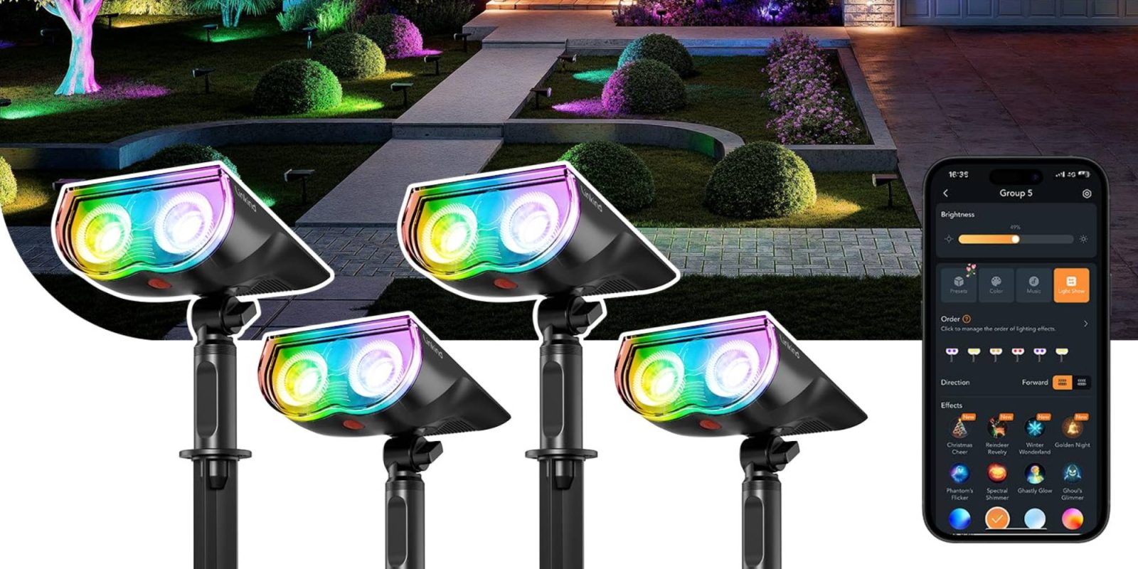 A group of lights on poles