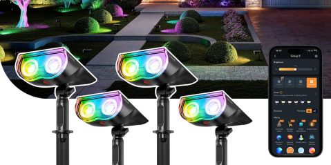 A group of lights on poles