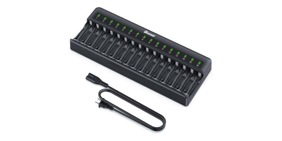A black charger with green lights