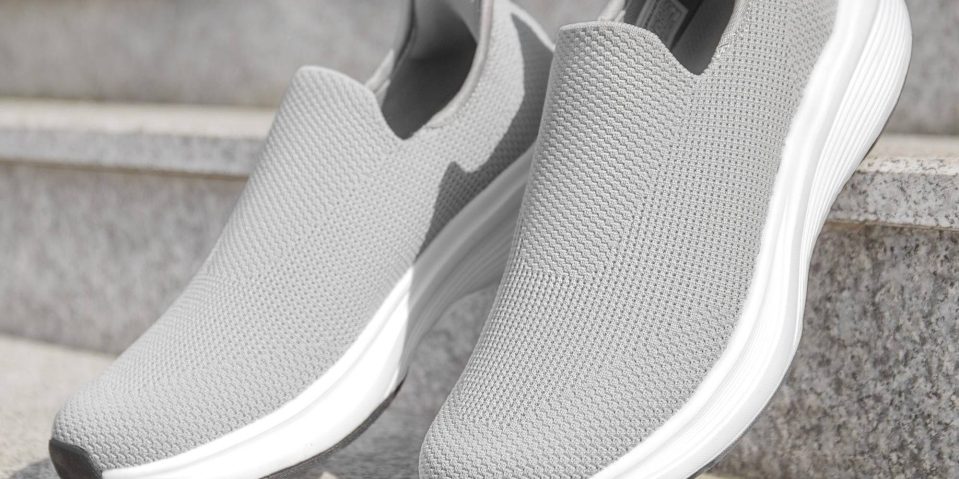 A pair of grey shoes