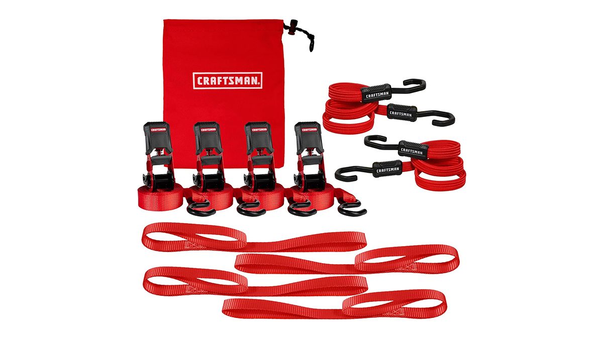 A red strap with black straps