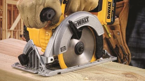 A close-up of a circular saw