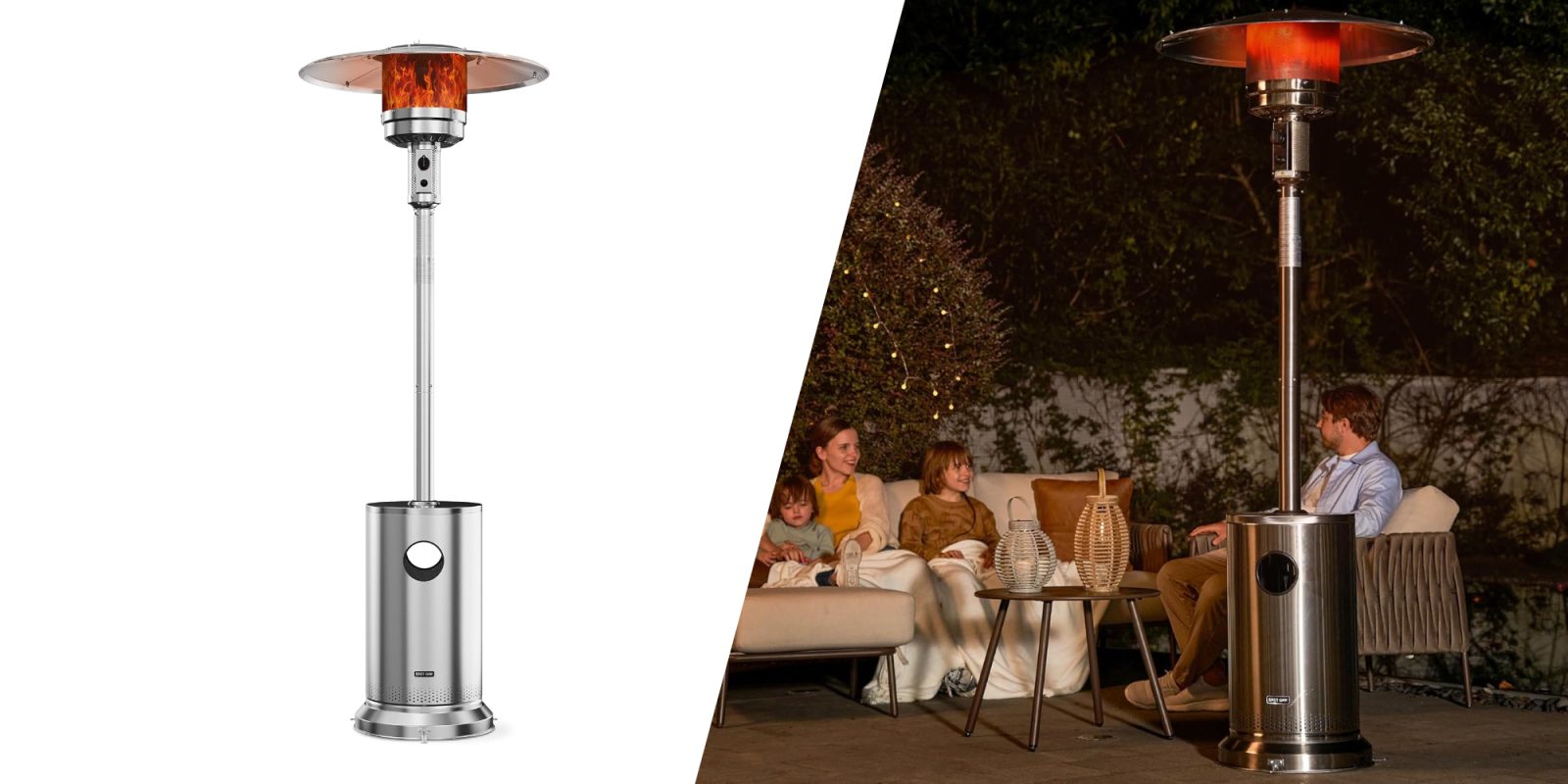 A heater with a fire on it