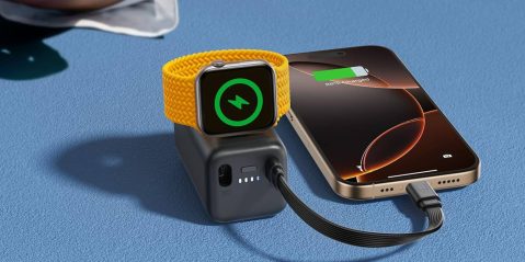 A smart watch charging on a charging station