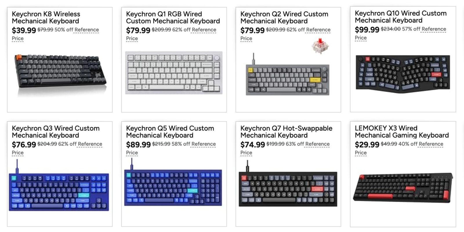 Image showing listings from Woot's Keychron sale.