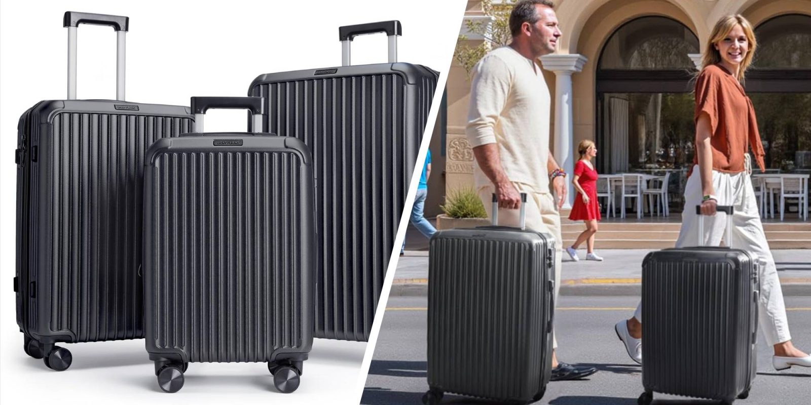 A collage of a couple of luggage