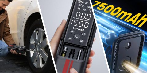 A collage of images of a car tire pressure gauge