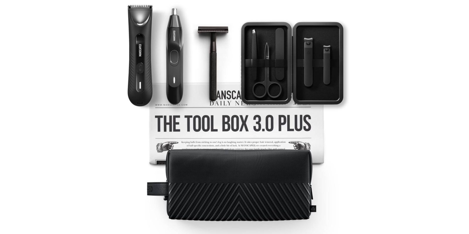 A black tool kit on a white background