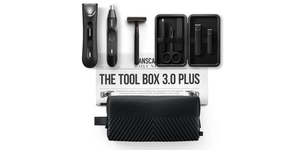 A black tool kit on a white background