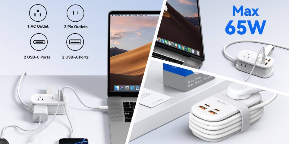 A laptop computer with a couple of plugs