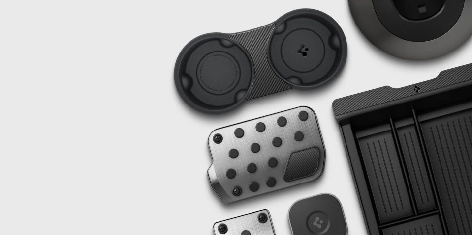 A group of black and silver objects