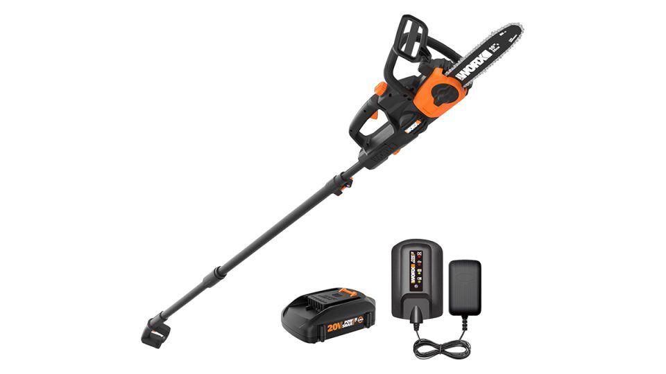 A black and orange chainsaw