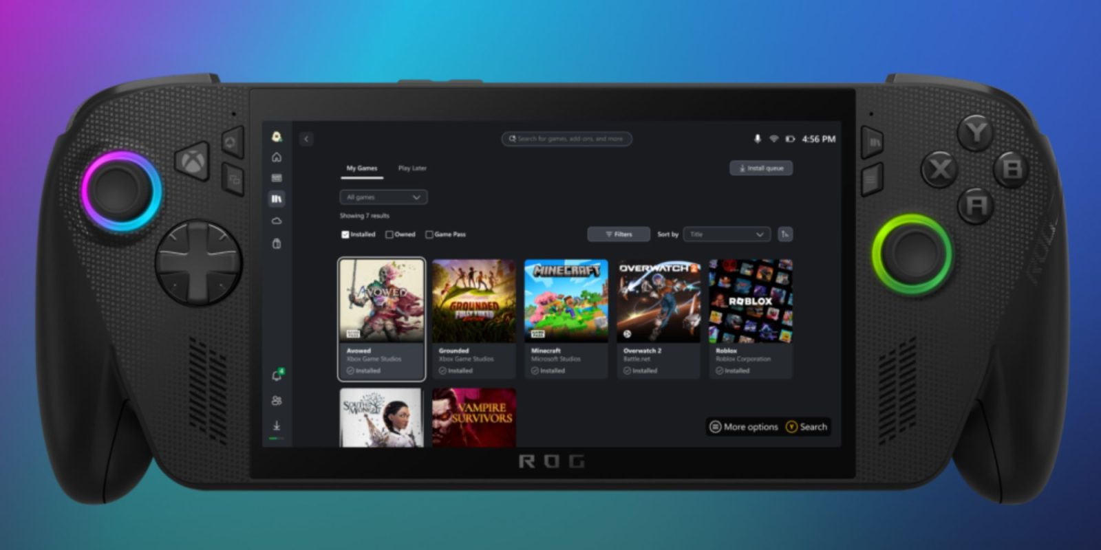 Image showing a render of the Xbox PC gaming handheld with the Xbox app.