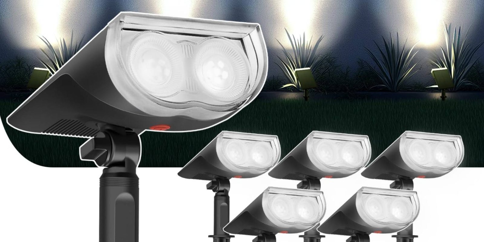 A group of lights with a field behind them