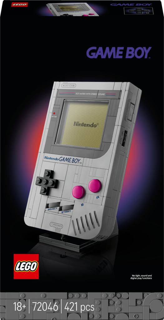 A white handheld video game console