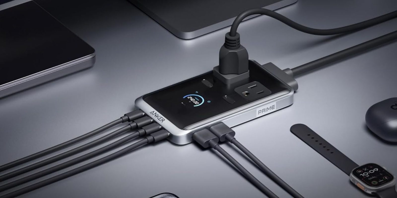 Image showing Anker's 240W 8-in-1 charging station in action.