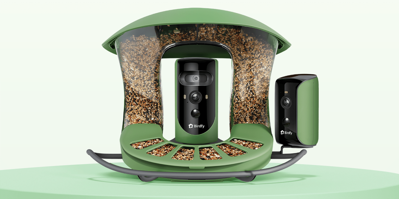 A bird feeder with a camera