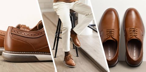 A collage of a man's legs and shoes