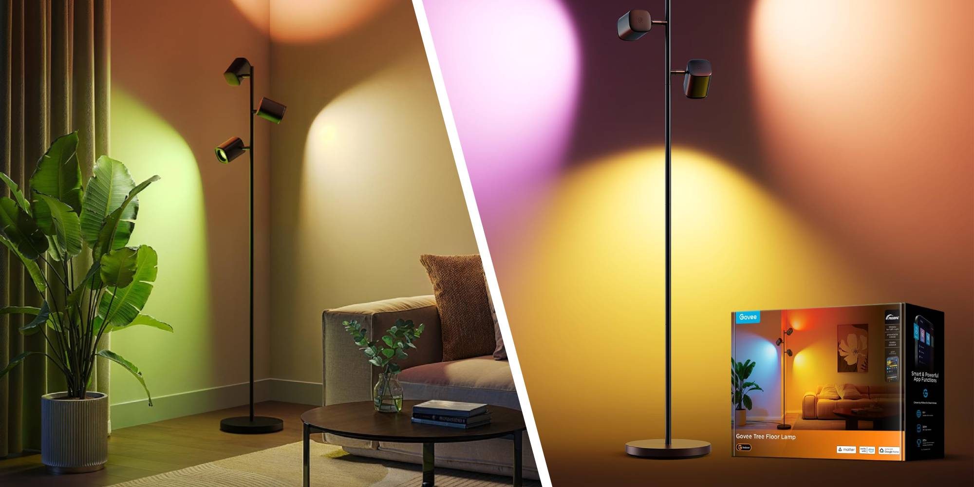Govee-Torchiere-Floor-Lamp-  Govee Tree Floor Lamp Compatible with Matter, 3 Rotatable Lights with LuminBl... display picture 1