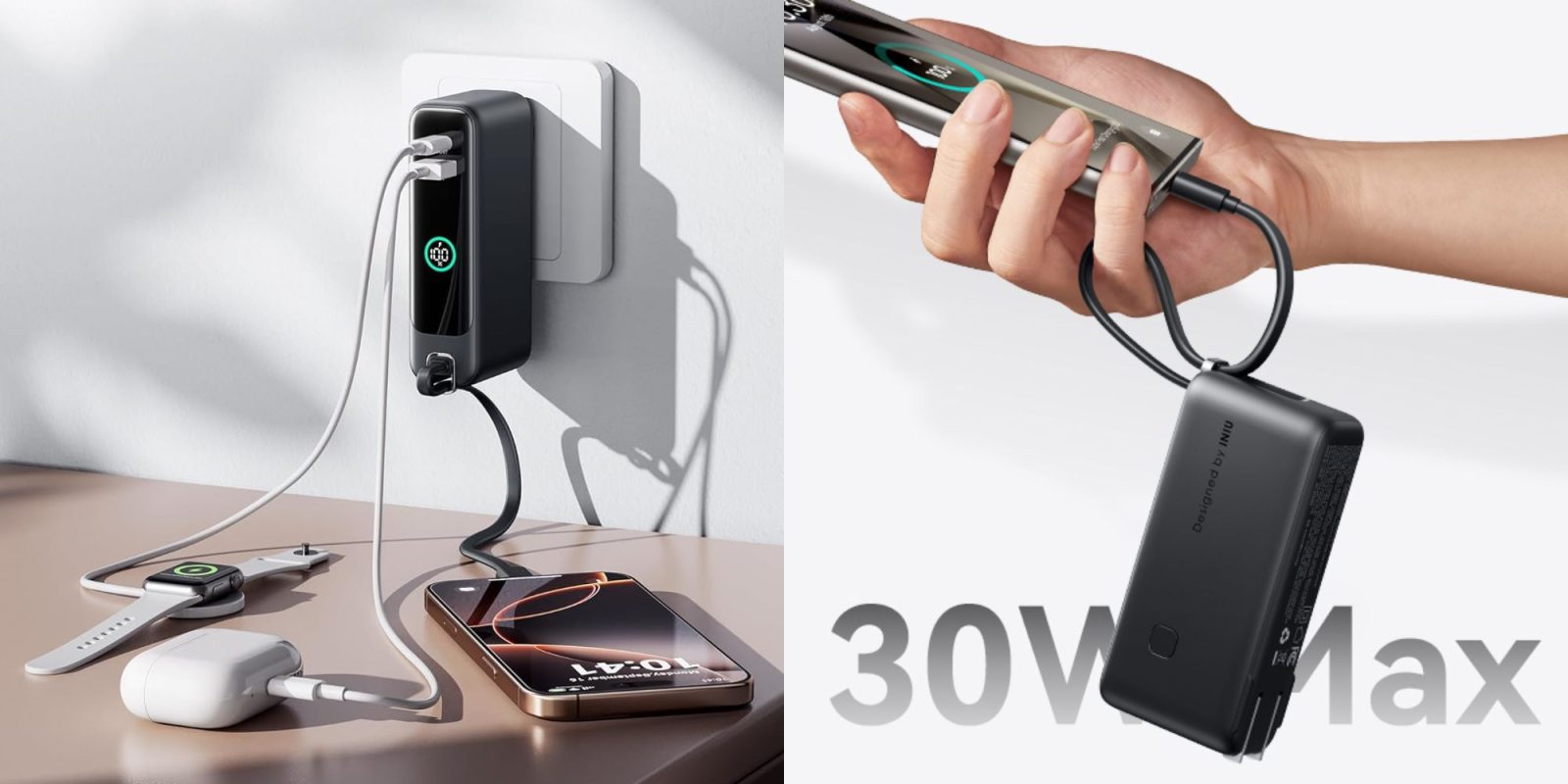 Image showing renders of INIU's 10,000mAh power bank wall charger.