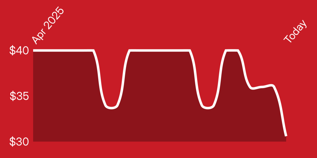 A red and white line drawing