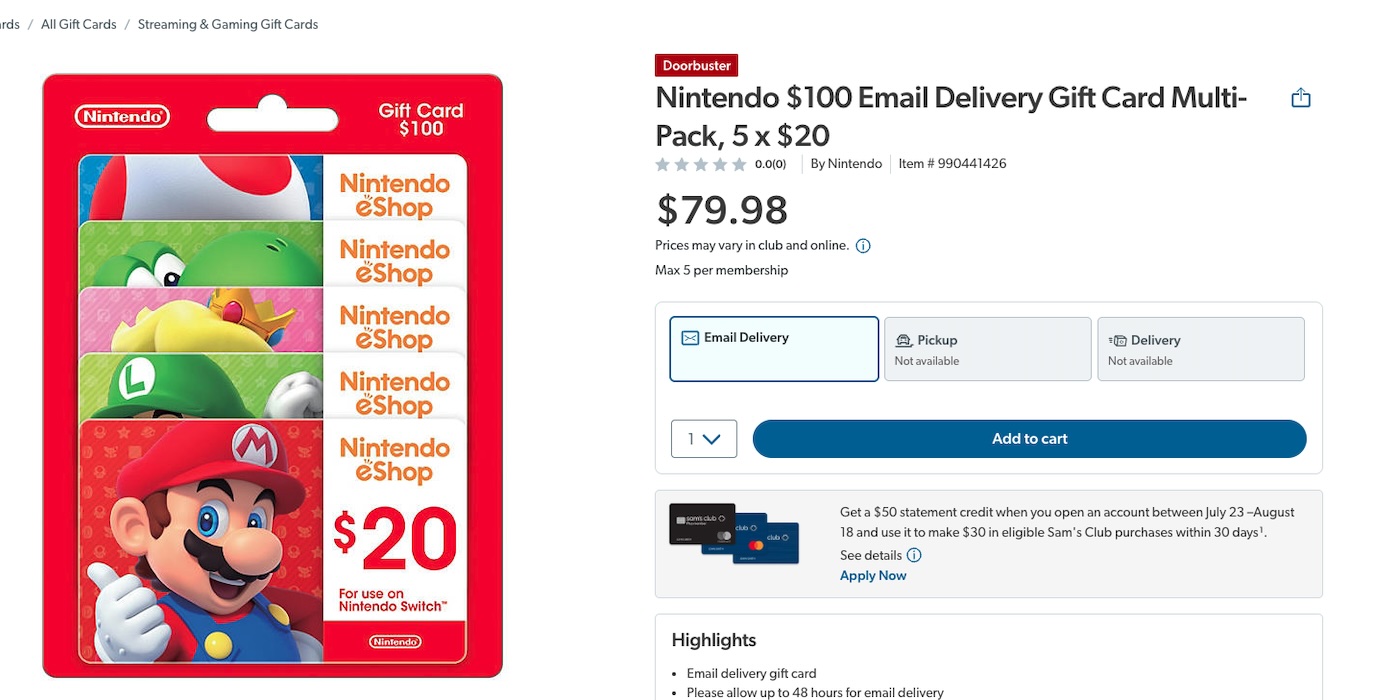 A screenshot of a gift card