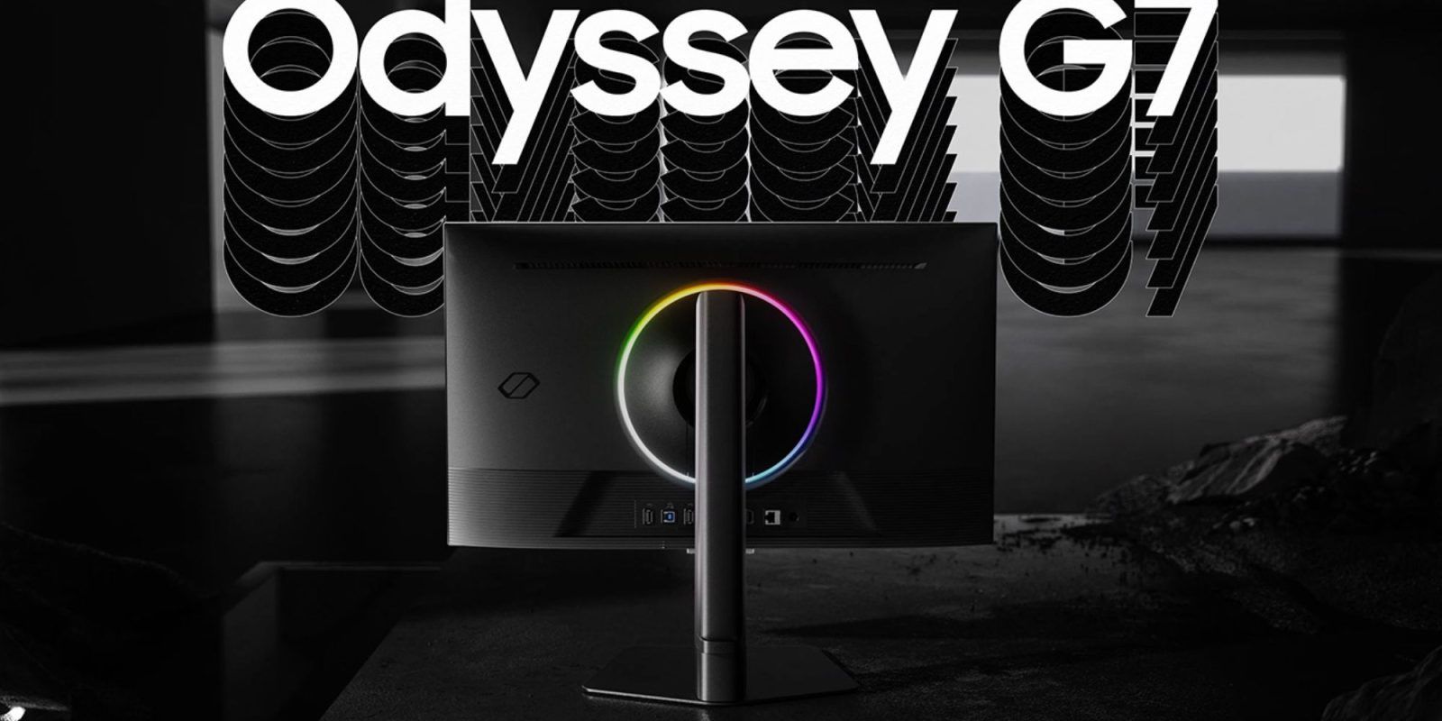 Image showing a render of Samsung's Odyssey G70D gaming monitor.