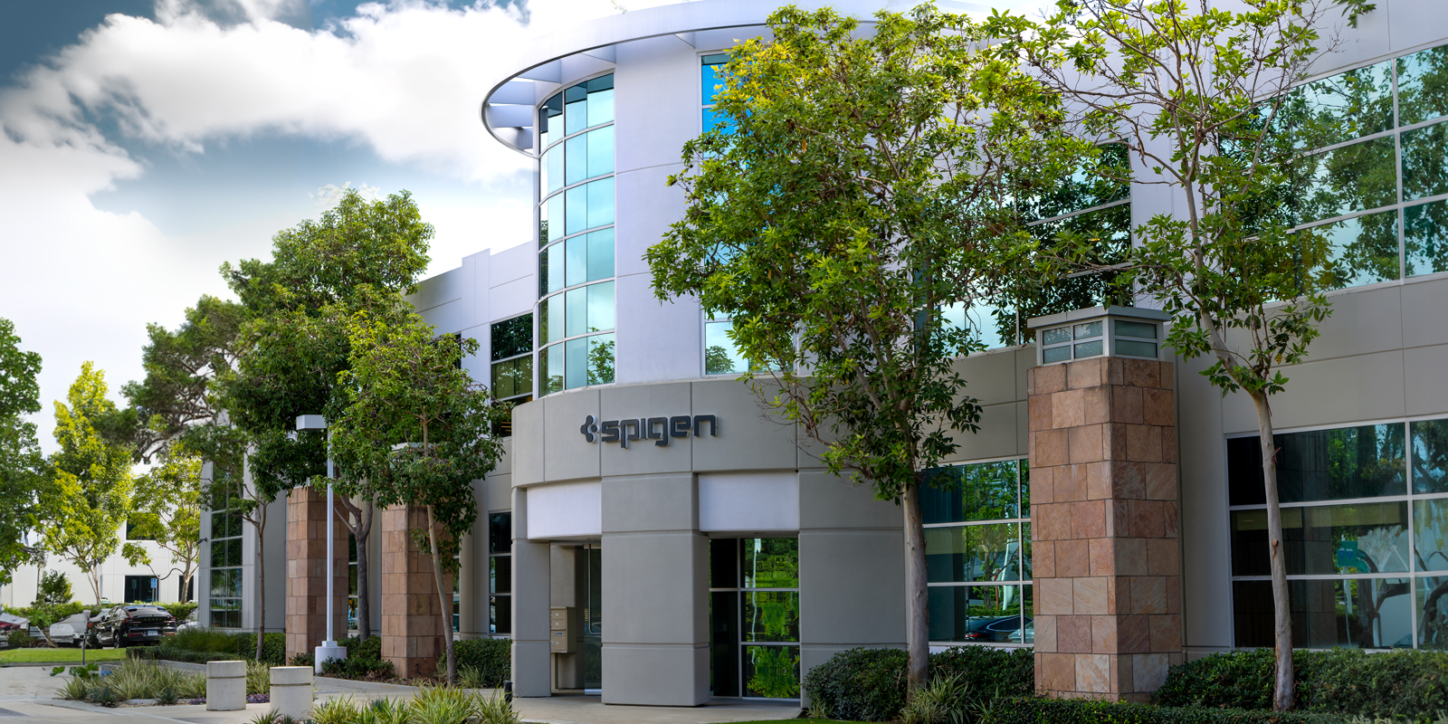 A building with trees in front of it