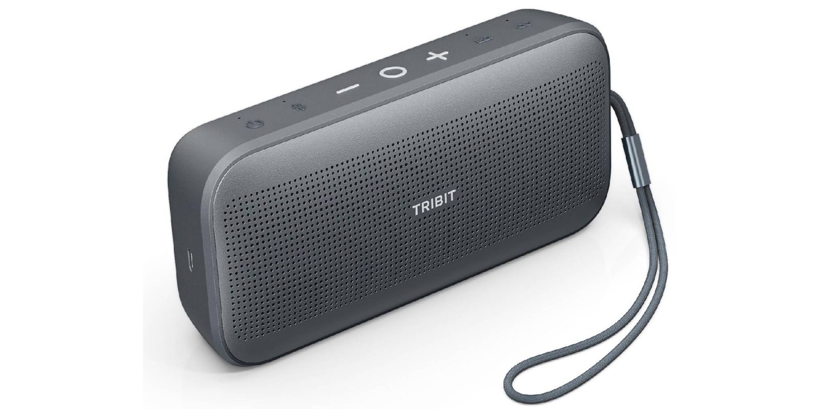 A black rectangular speaker with a cord