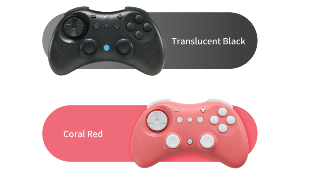 A black and pink video game controller