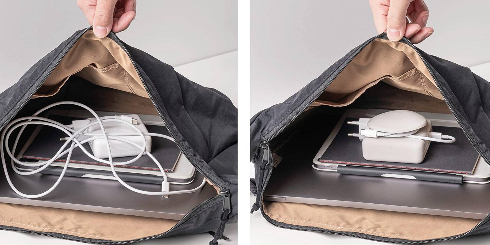 A laptop and charger in a bag