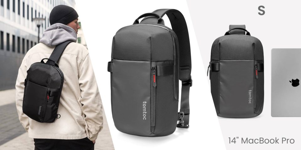 A man standing next to a backpack