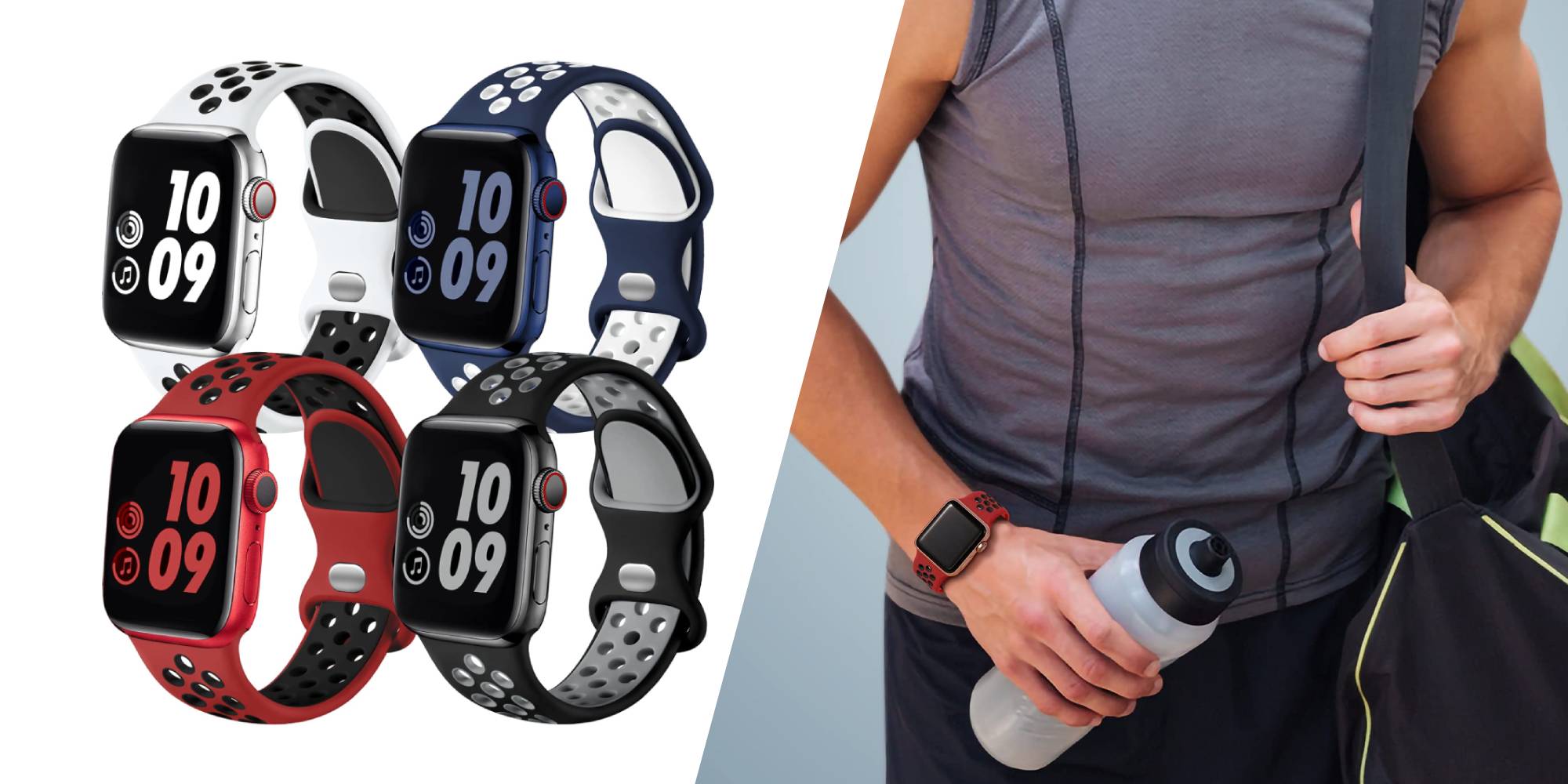 A collage of a man wearing a smart watch