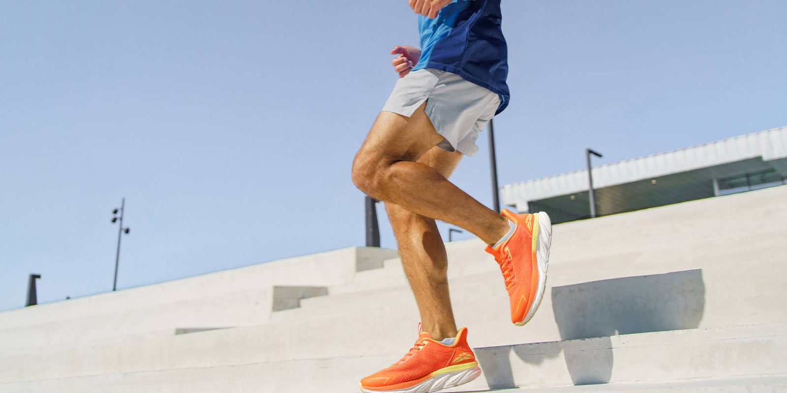 A man running up stairs