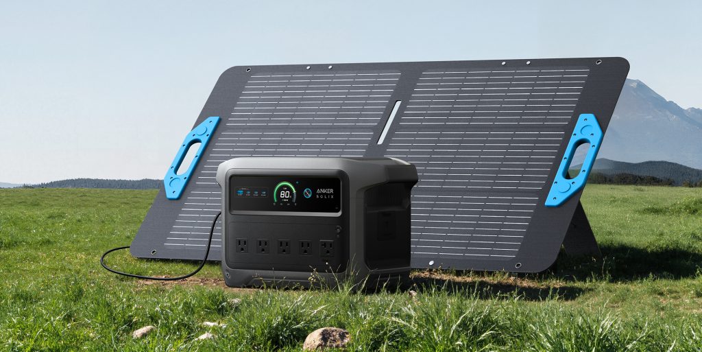 A solar panel and power box